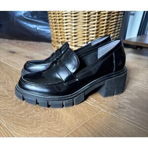 Crown Vintage Goth Nevermore Dark Academia Chunky Black Lug Sole Loafers 7.5